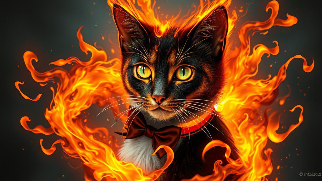 Inferno Feline: A Fiery Tuxedo Cat
