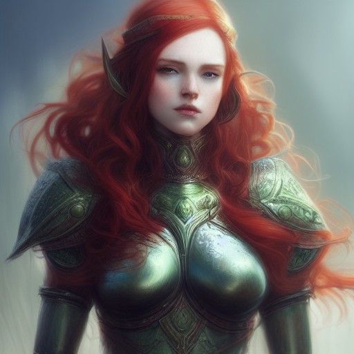 Beautiful Elf with Red Hair in Dark Fantasy Style