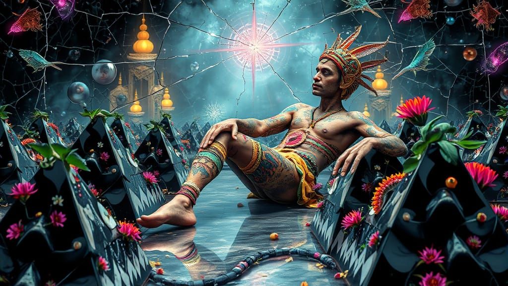 Mystical Prince Resting on Pyramids: Bio-Art Collage