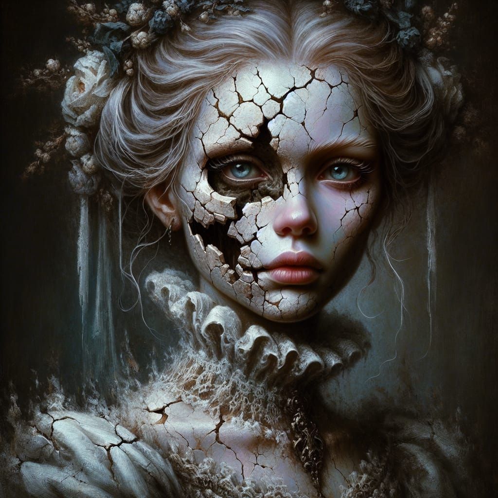 Cracked Porcelain Princess in Dark Fantasy Style