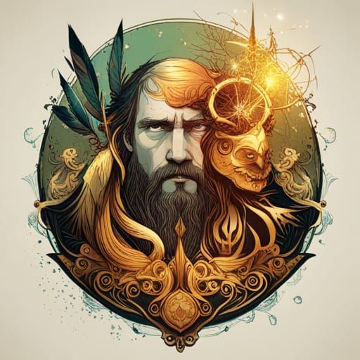 Odin Digital Painting with Luminous Colors and Gold