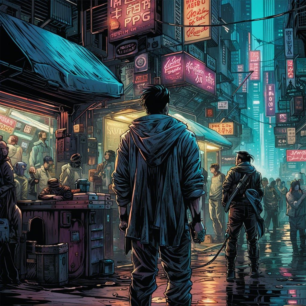 Cyberpunk Hong Kong in Comic Book Style