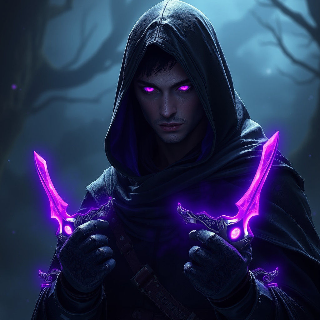 Soulknife Rogue with Purple Glowing Daggers