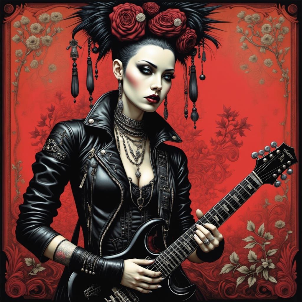 Punk Rocker Woman Shreds Guitar with Intensity