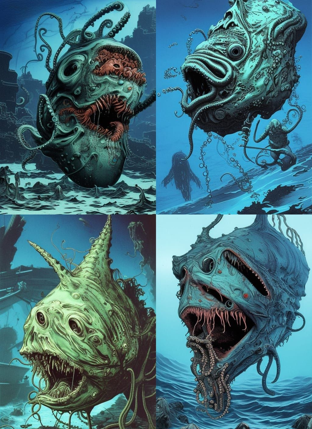 Undead Anglerfish in Contaminated Sea: Copper Engraving