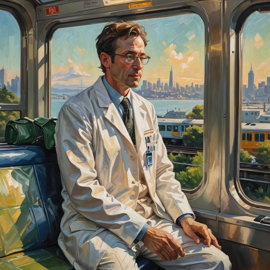 Scientist on BART to San Francisco: Impressionist Oil Painti...