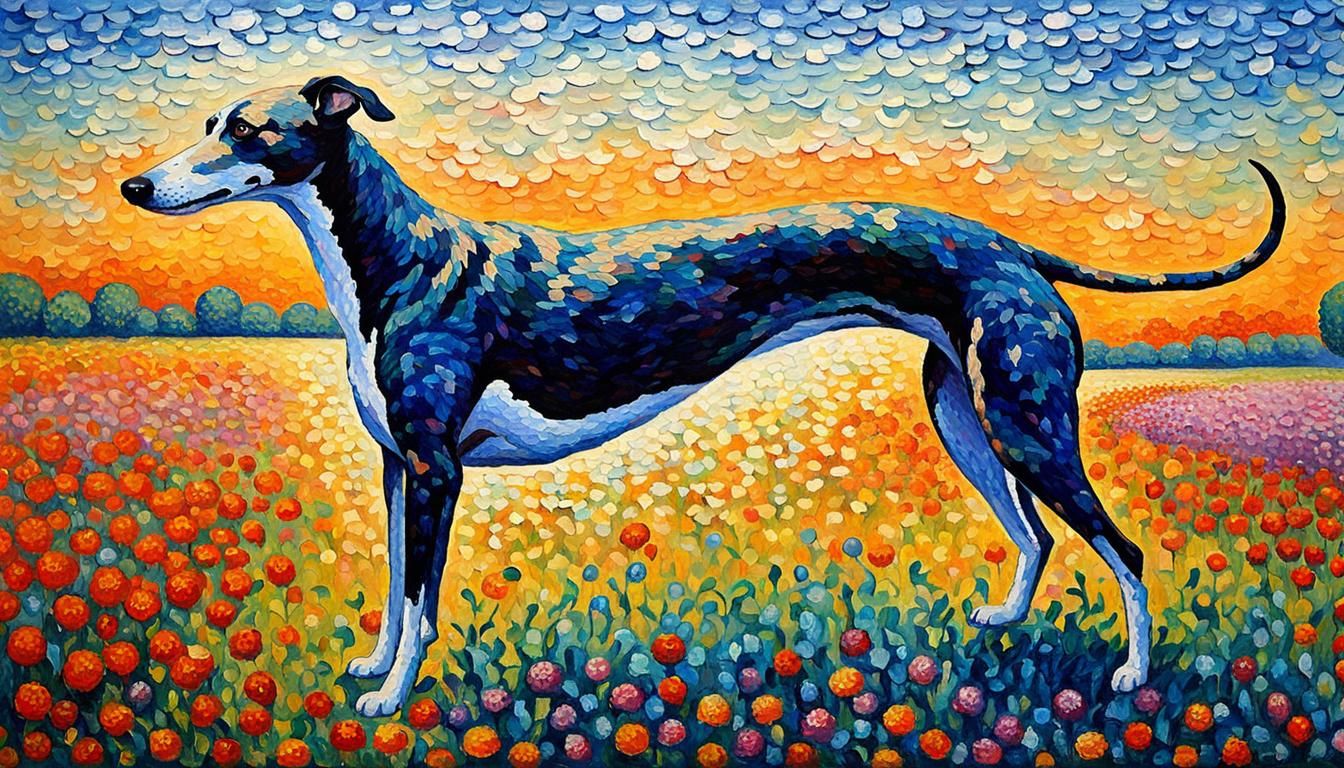 Greyhound Dogs in Pointillist, Neo-Impressionist Style