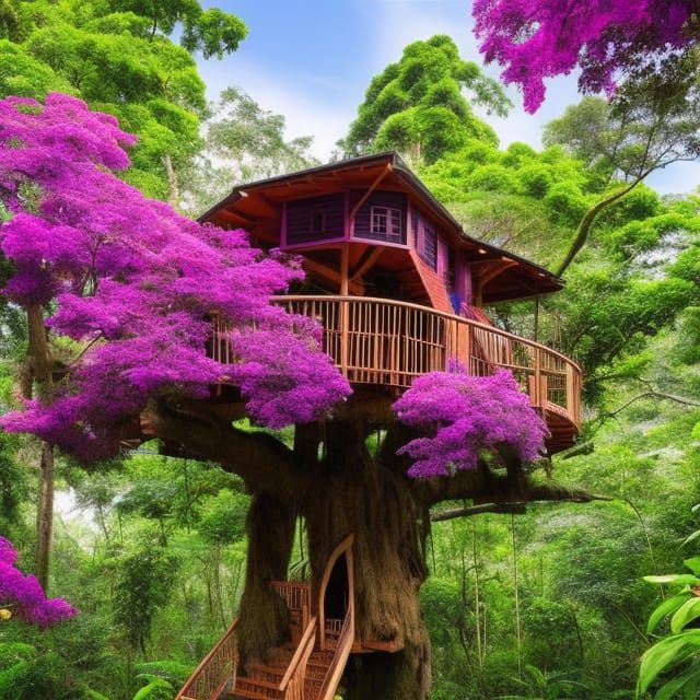 Luminous Rainforest Treehouse in 4K
