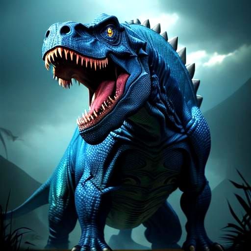 Dramatic Iridescent Blue T-Rex Cinematic Image