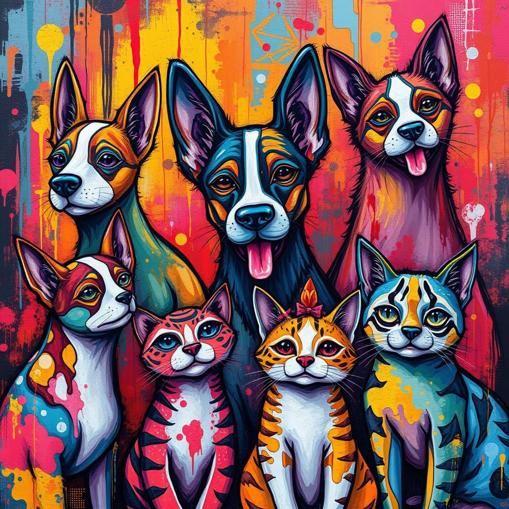 Whimsical Graffiti Dogs and Cats