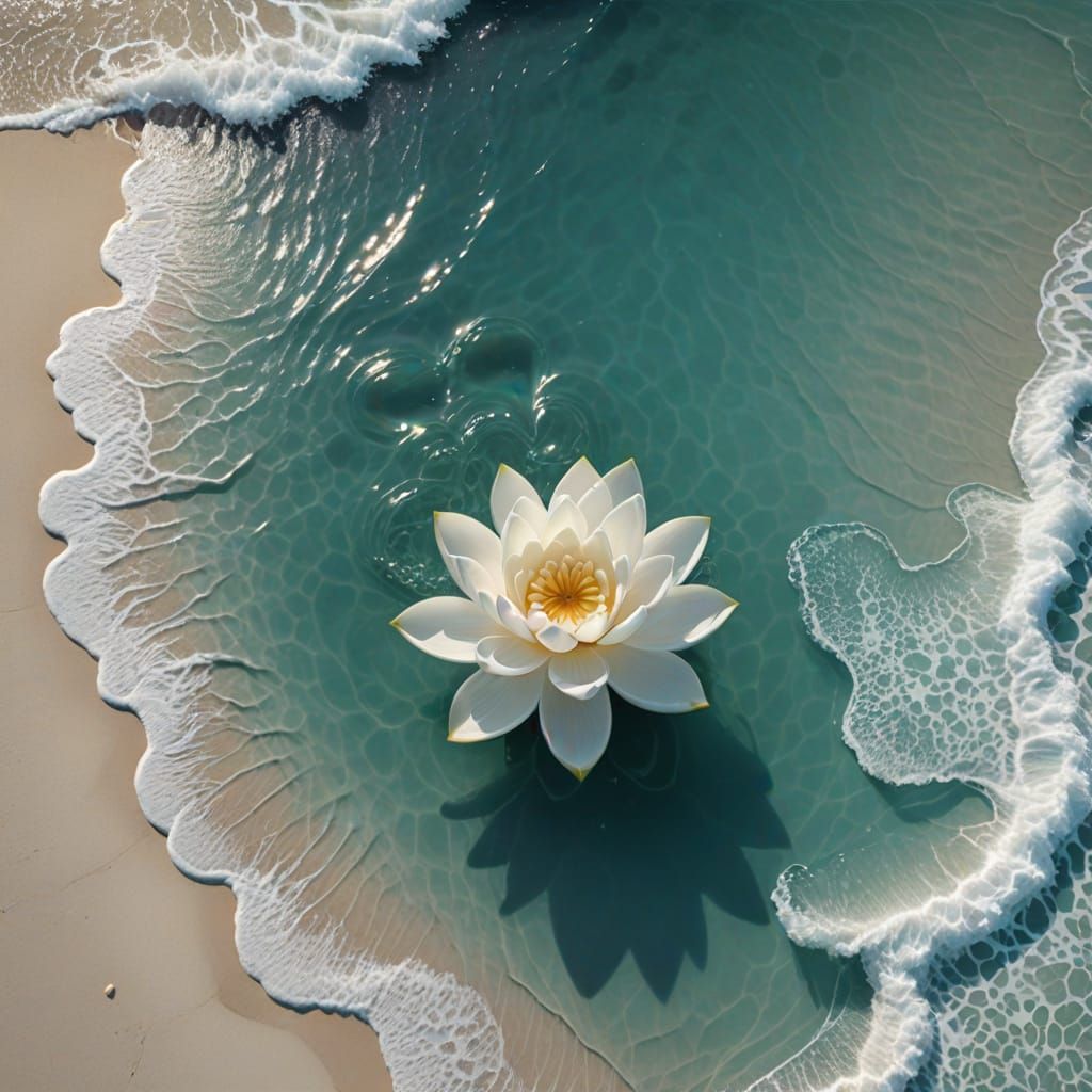 Aerial Beach Heart with Lotus Flower in Dreamy Style