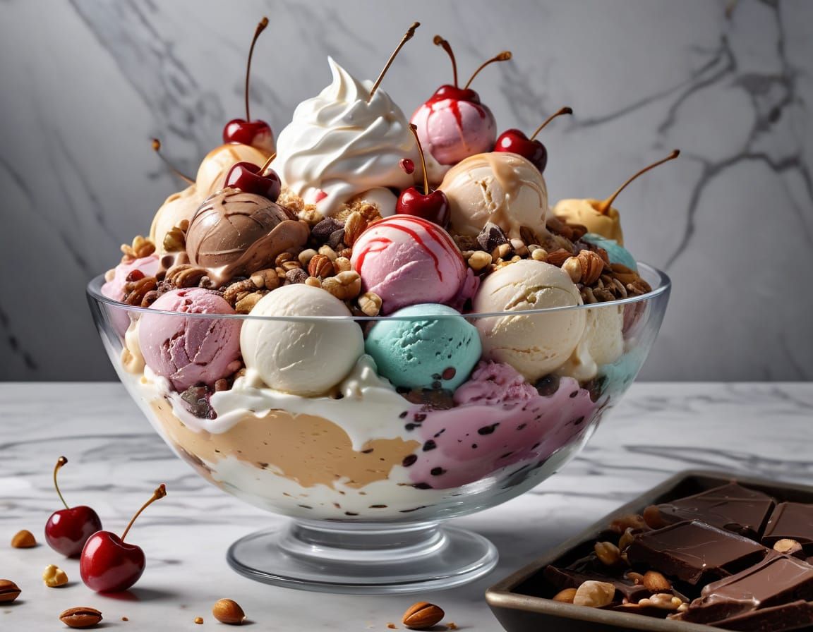 Delicious Colorful Ice Cream Dessert in Glass Bowl