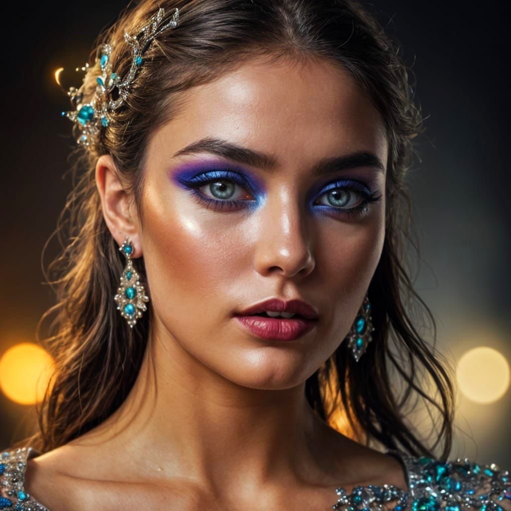 Model with Vibrant, Sparkly Makeup in HDR