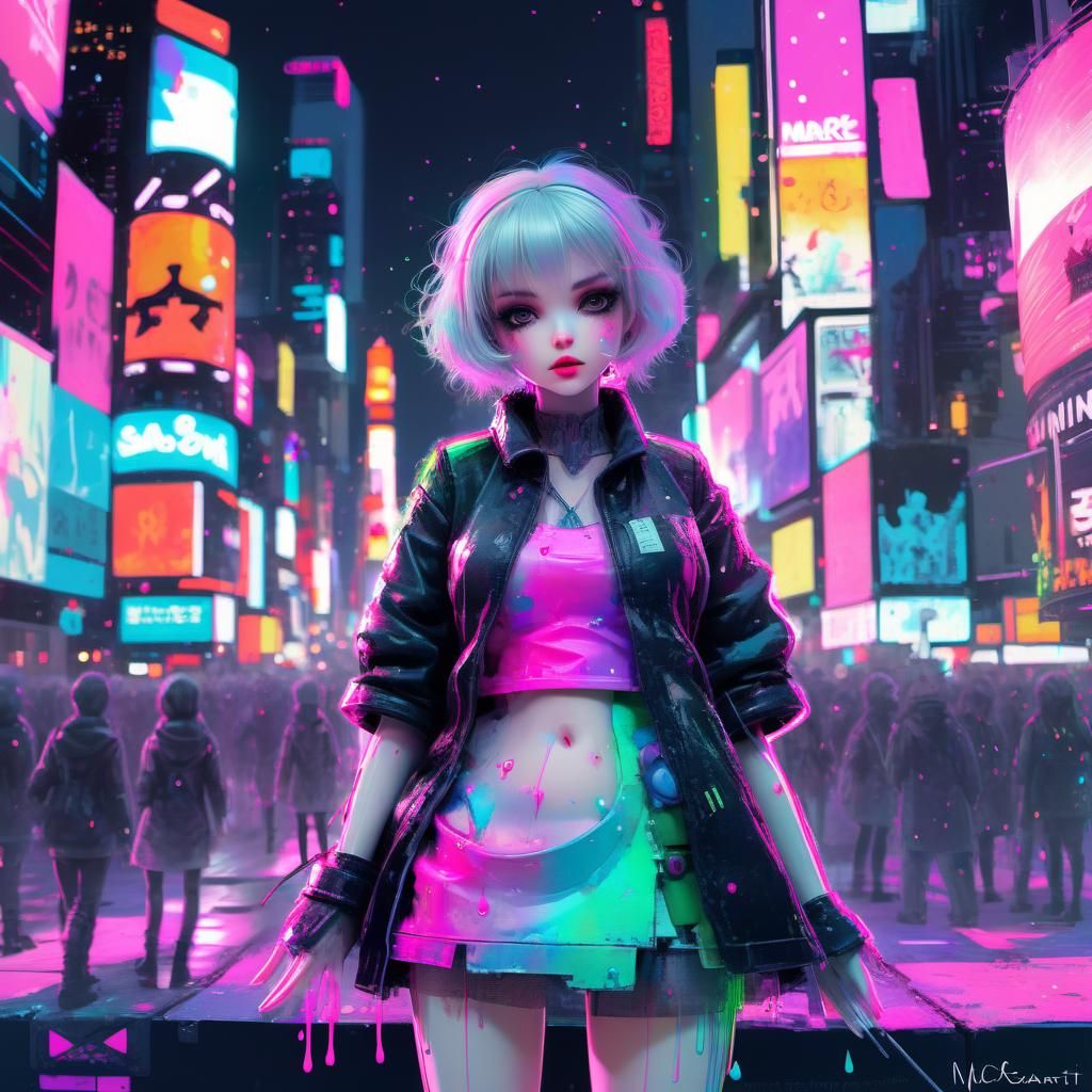 Kawaii Doll Celebrates New Year's in Times Square