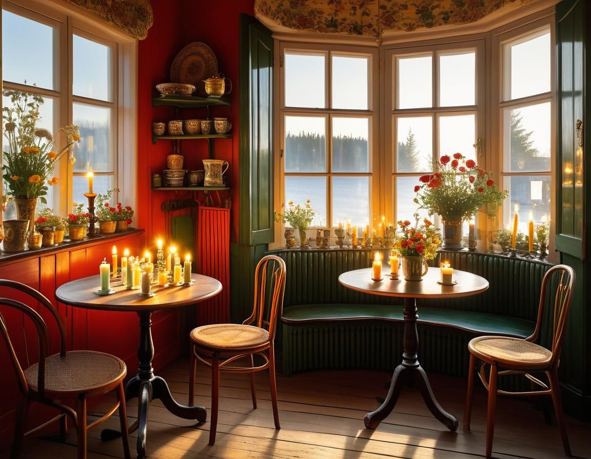 Cozy Cafe Scene in Illustrative Style