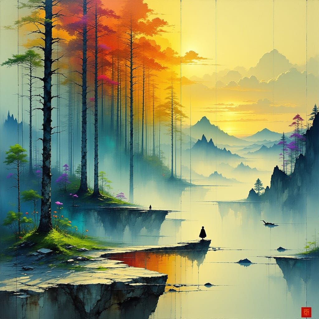 Trees Reflected in Sea: A Surrealist Landscape