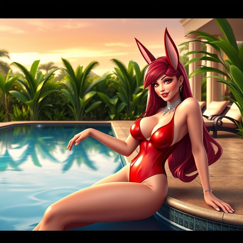 Jessica Rabbit Posing in Retro Swimsuit, 3D Anime Art