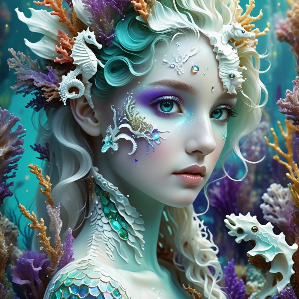 Underwater Seahorse Lady in Fantasy Art Style