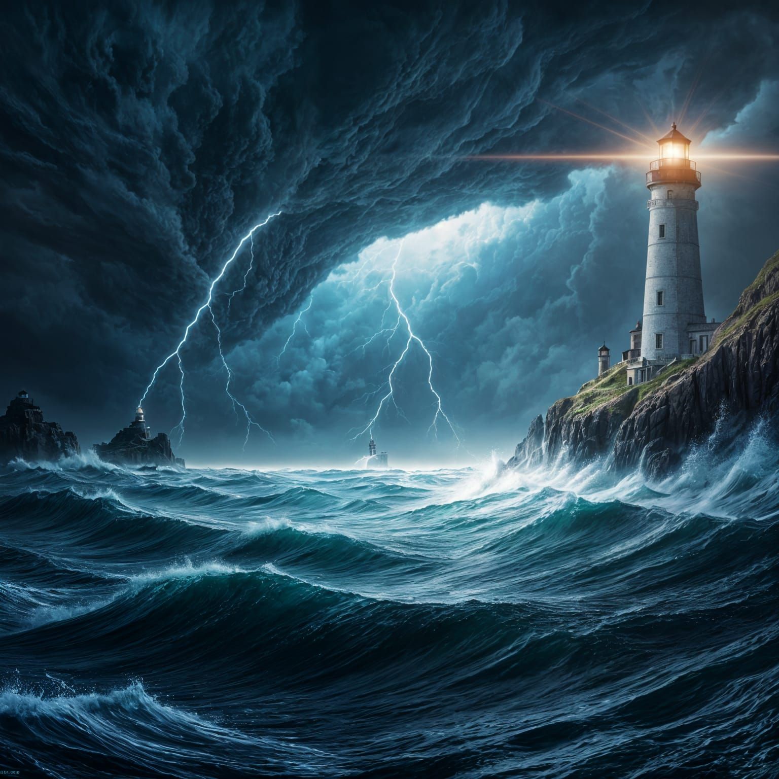 Dramatic Seascape: Lighthouse in a Storm