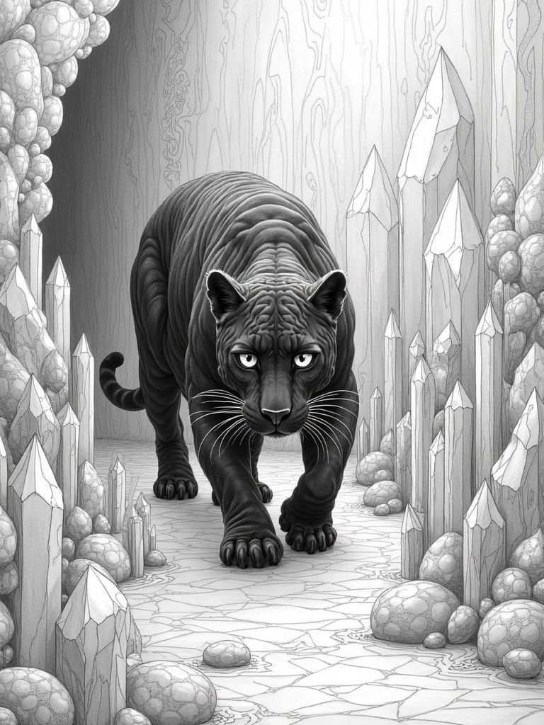 Majestic Black Jaguar in Crystal Cave Art