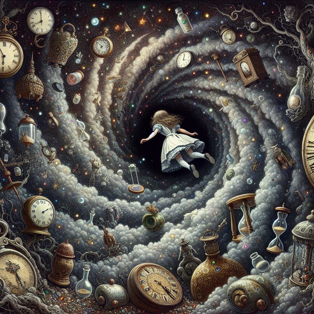 Girl's Time-Traveling Fall in Digital Painting Style