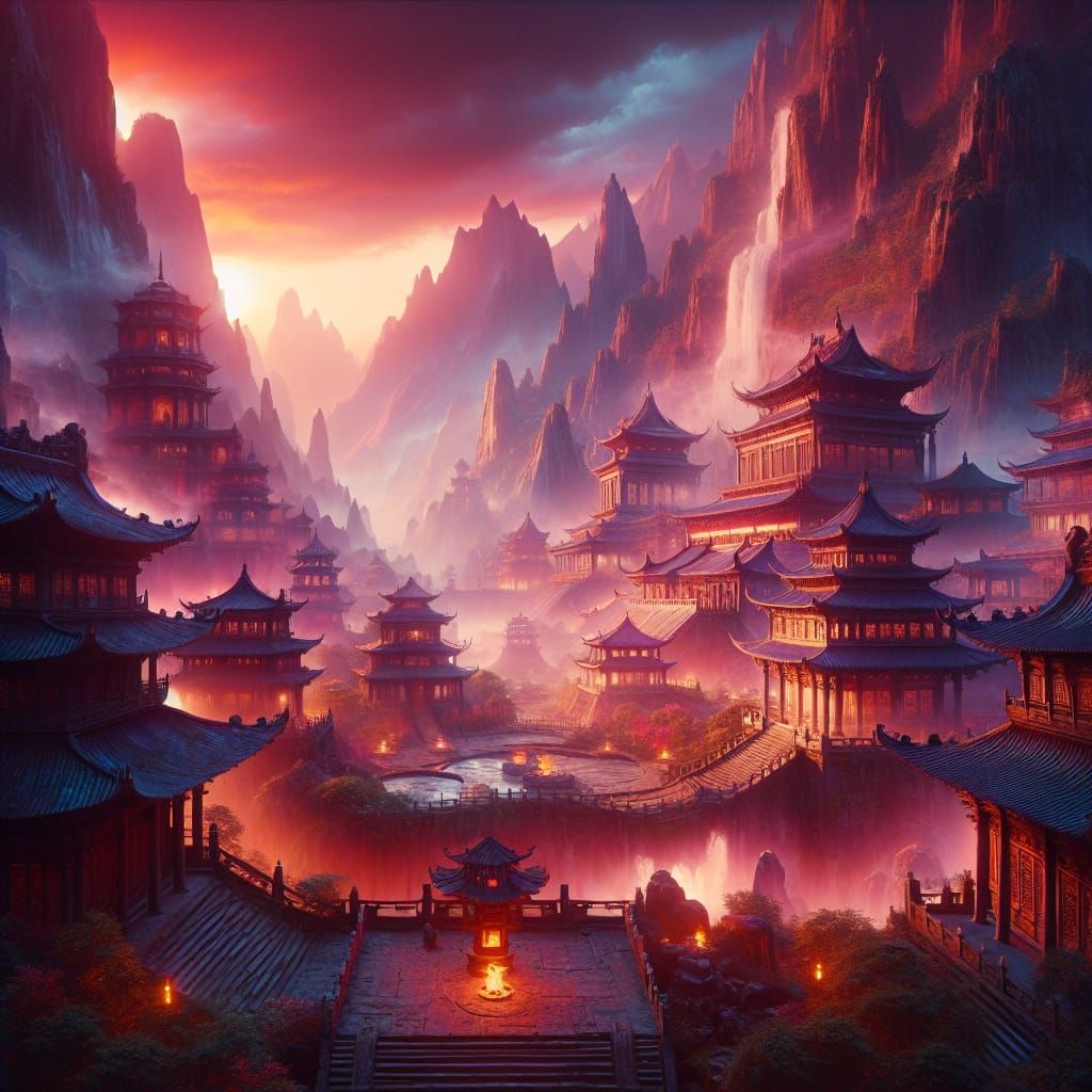 Fantastical Tai Chi Monastery Matte Painting