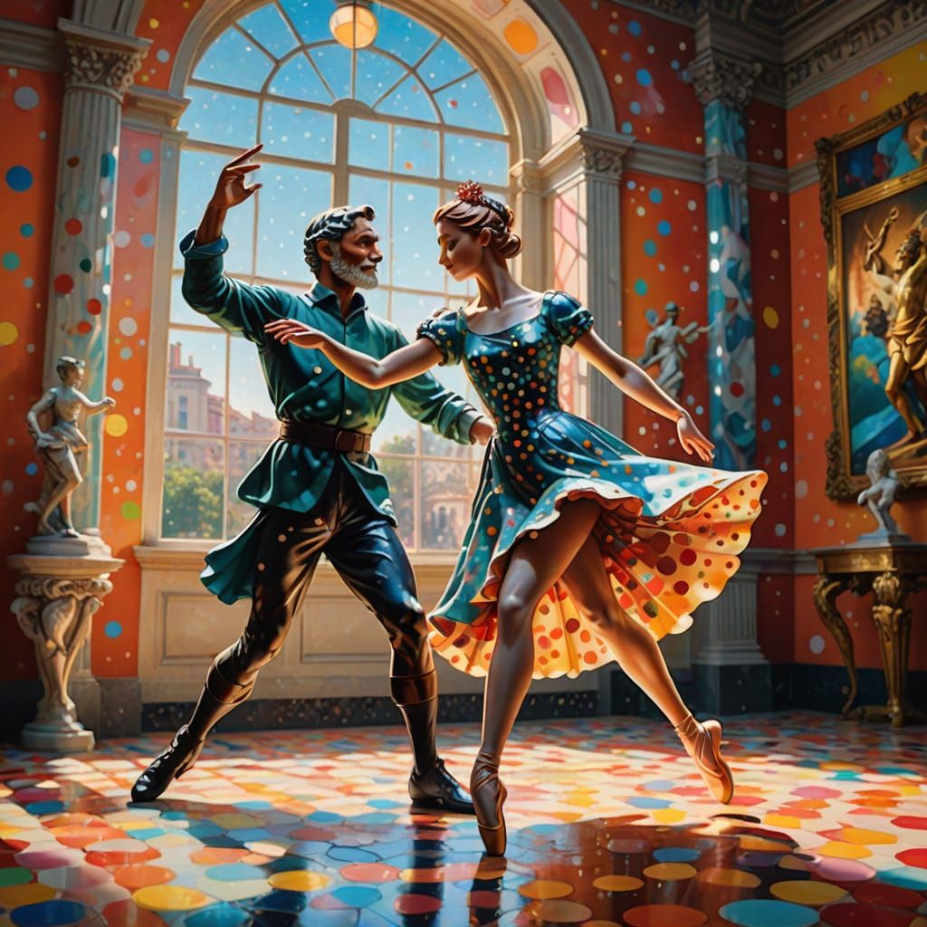 Michelangelo Statue Dances with Ballerina, Hyperrealistic Co...