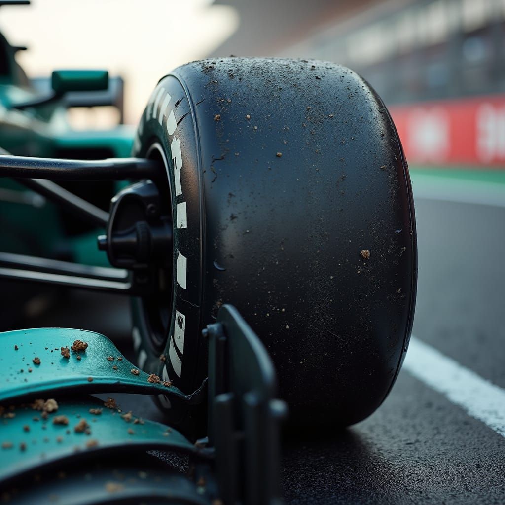 Hyperrealistic Formula 1 Tire in Macro Photography Style