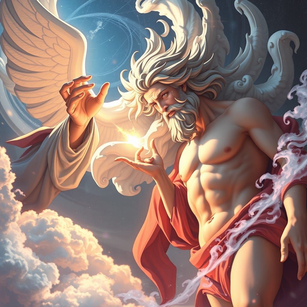 Ethereal Anime Depiction of God and Adam's Cosmic Encounter