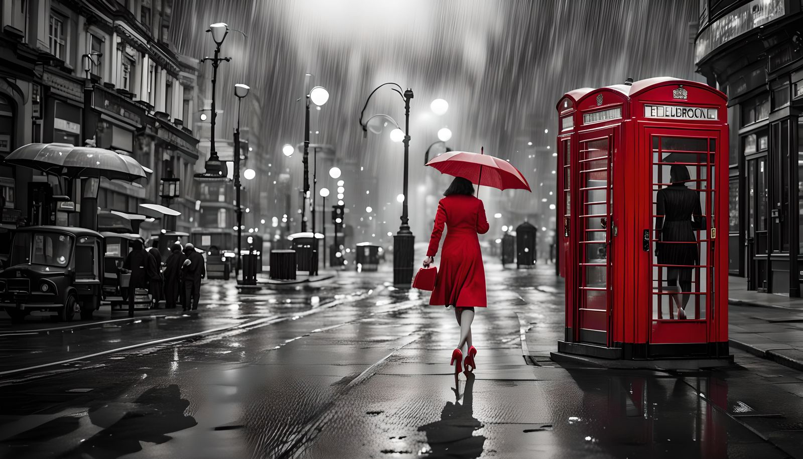 Dramatic Black and White Image of Woman in Red