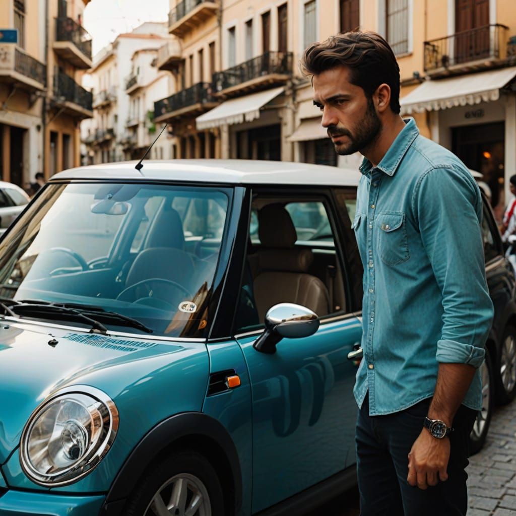 Man Cleaning Car with Mini Vacuum in Home Video Style