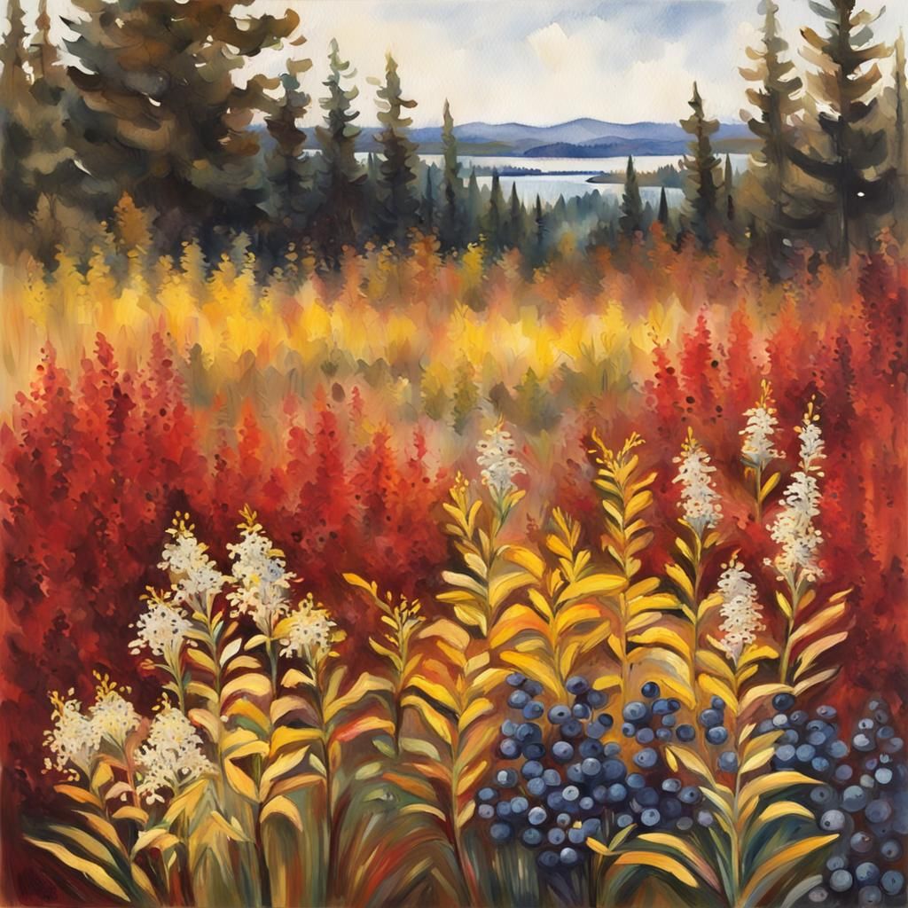 Autumn Barrens in Gouache Watercolor Impressionist Style