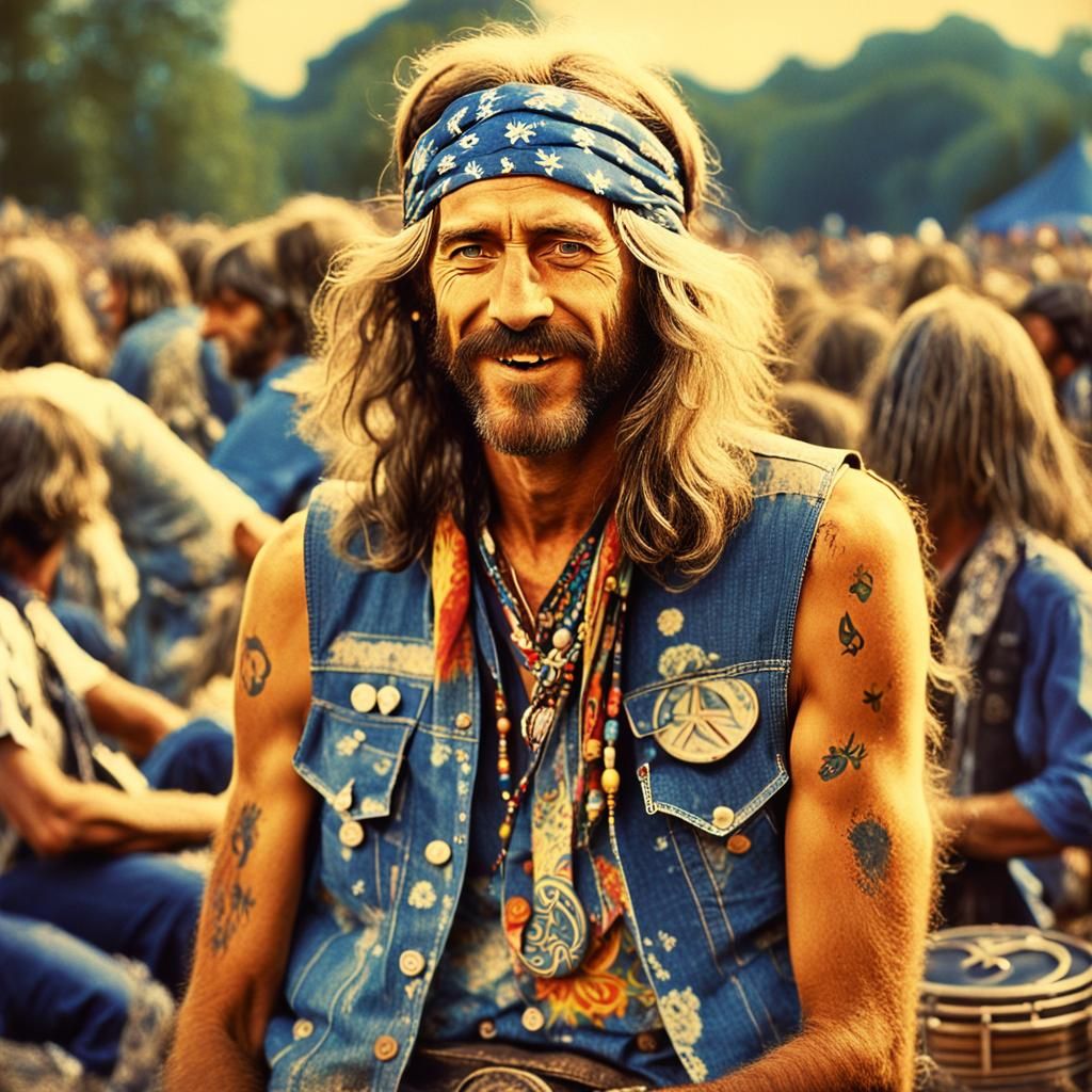 Male hippy at Woodstock festival