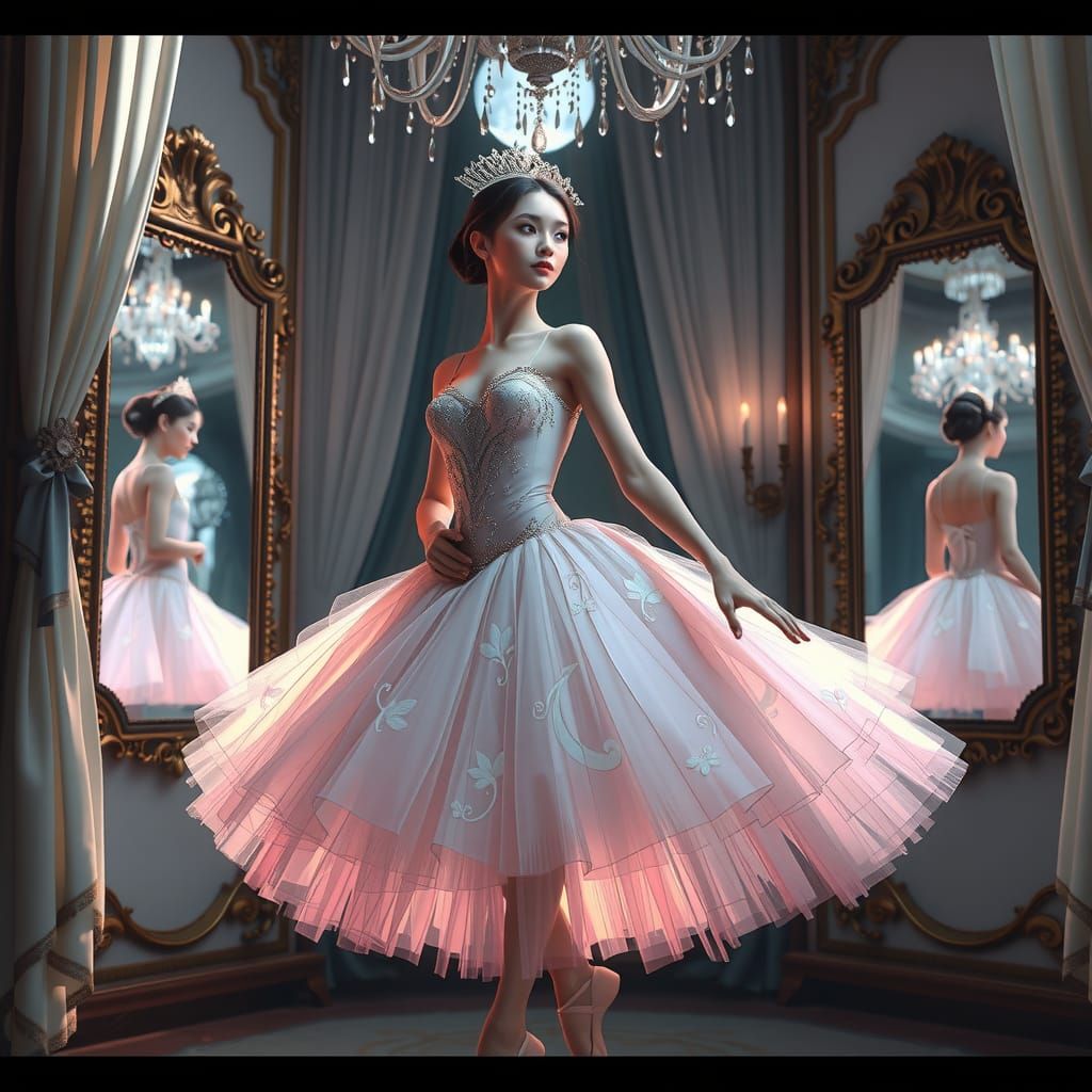 Ethereal Ballerina in Moonlit Studio: Genshin Impact Style
