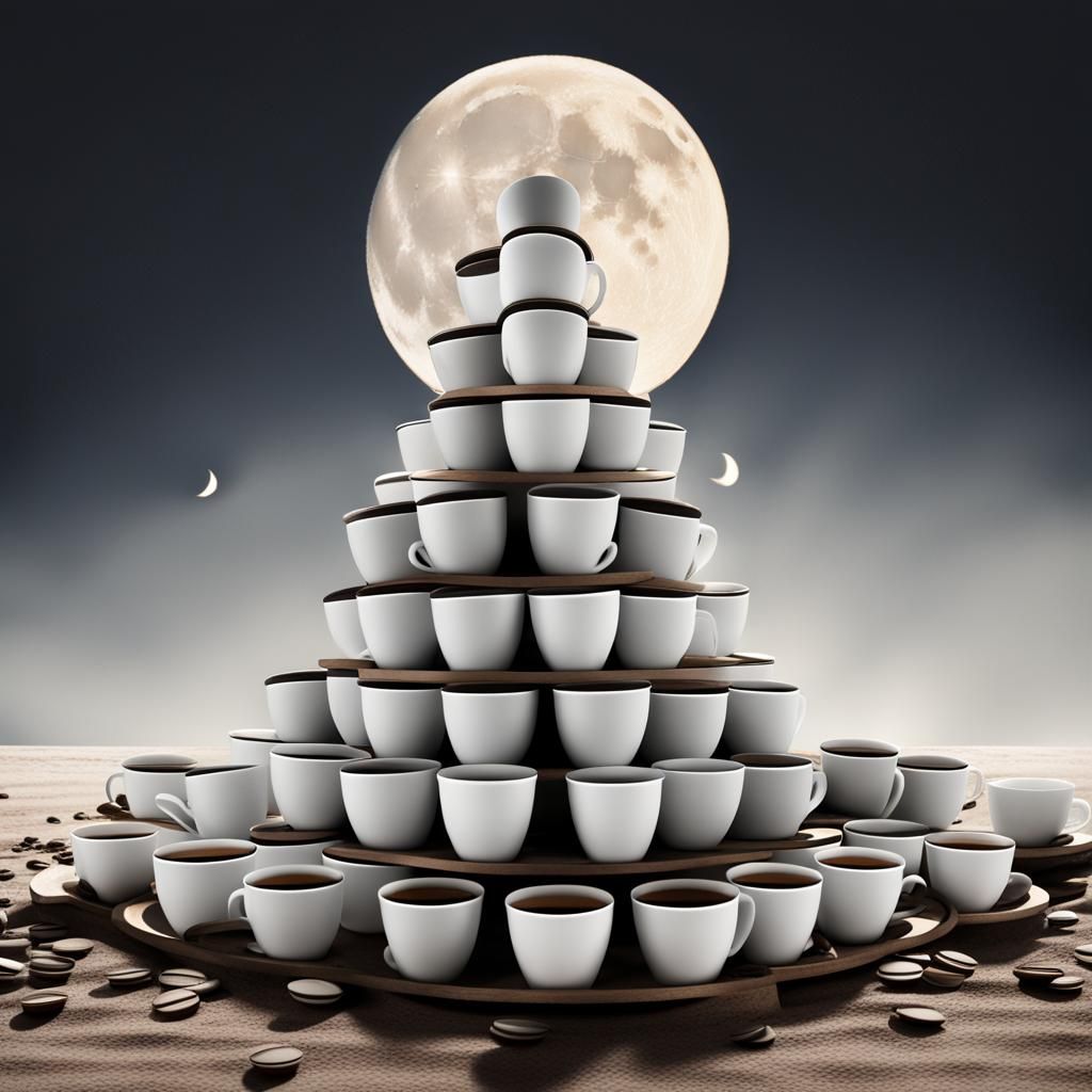 Coffee Cups Stacked to the Moon