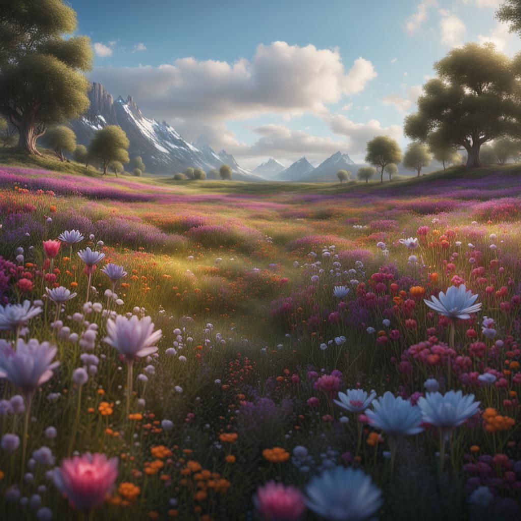 Fantastical Flower Meadow Matte Painting