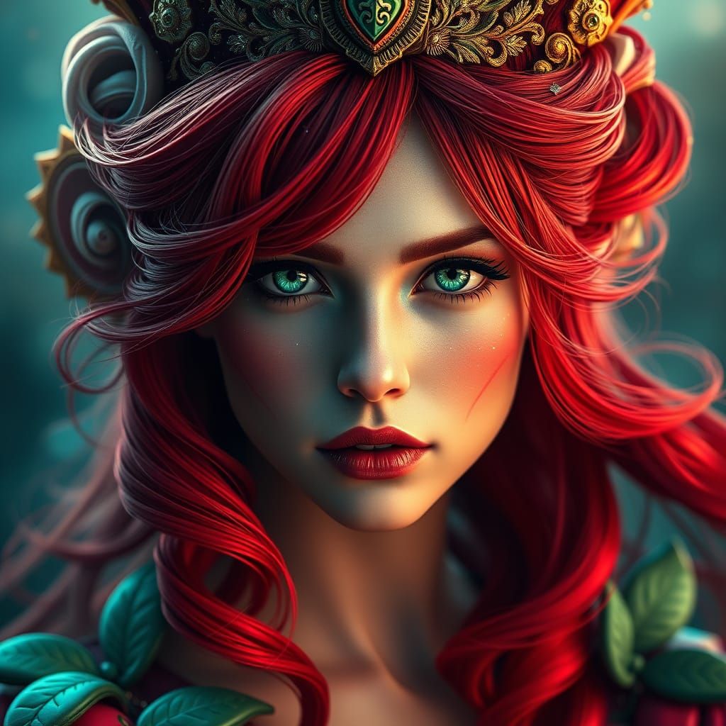 Rose Queen with Red Hair and Green Eyes