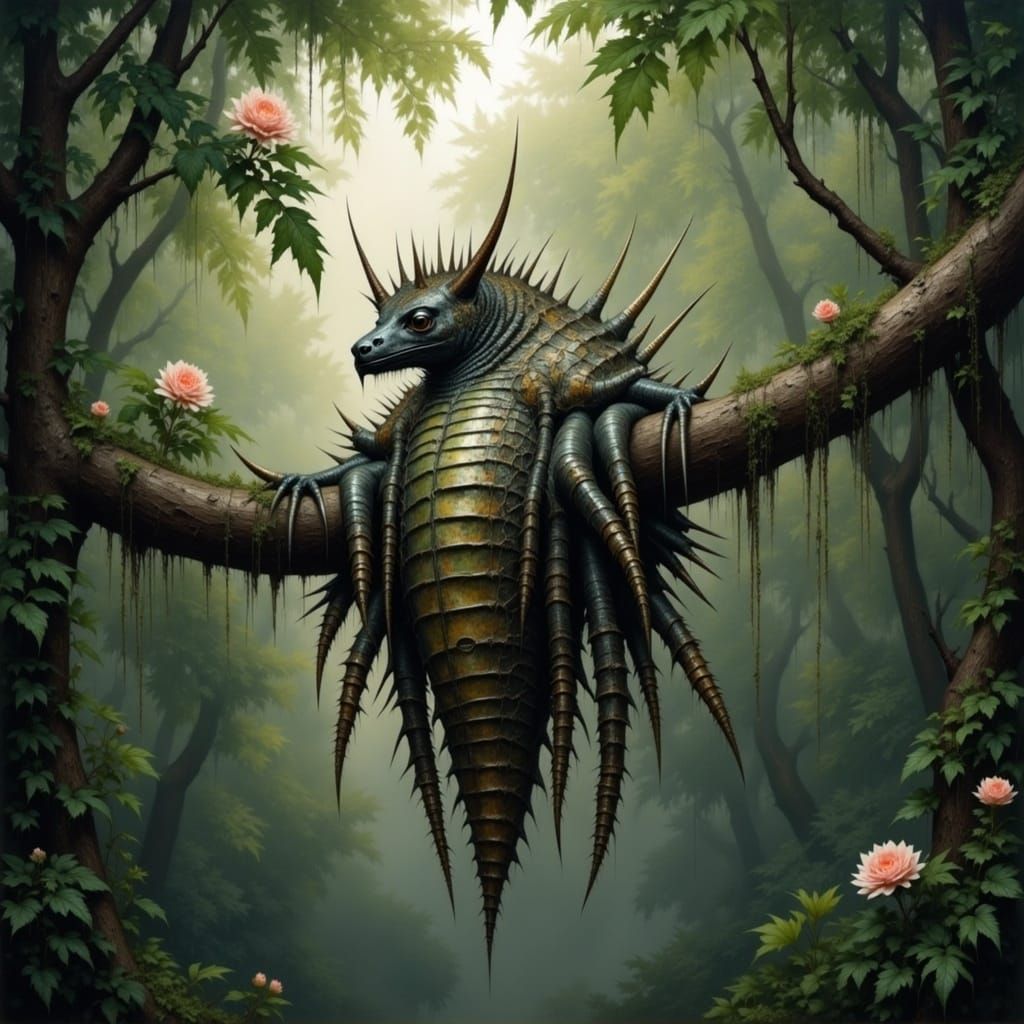 Metallic Cocoon on Branch: Intricate Texture