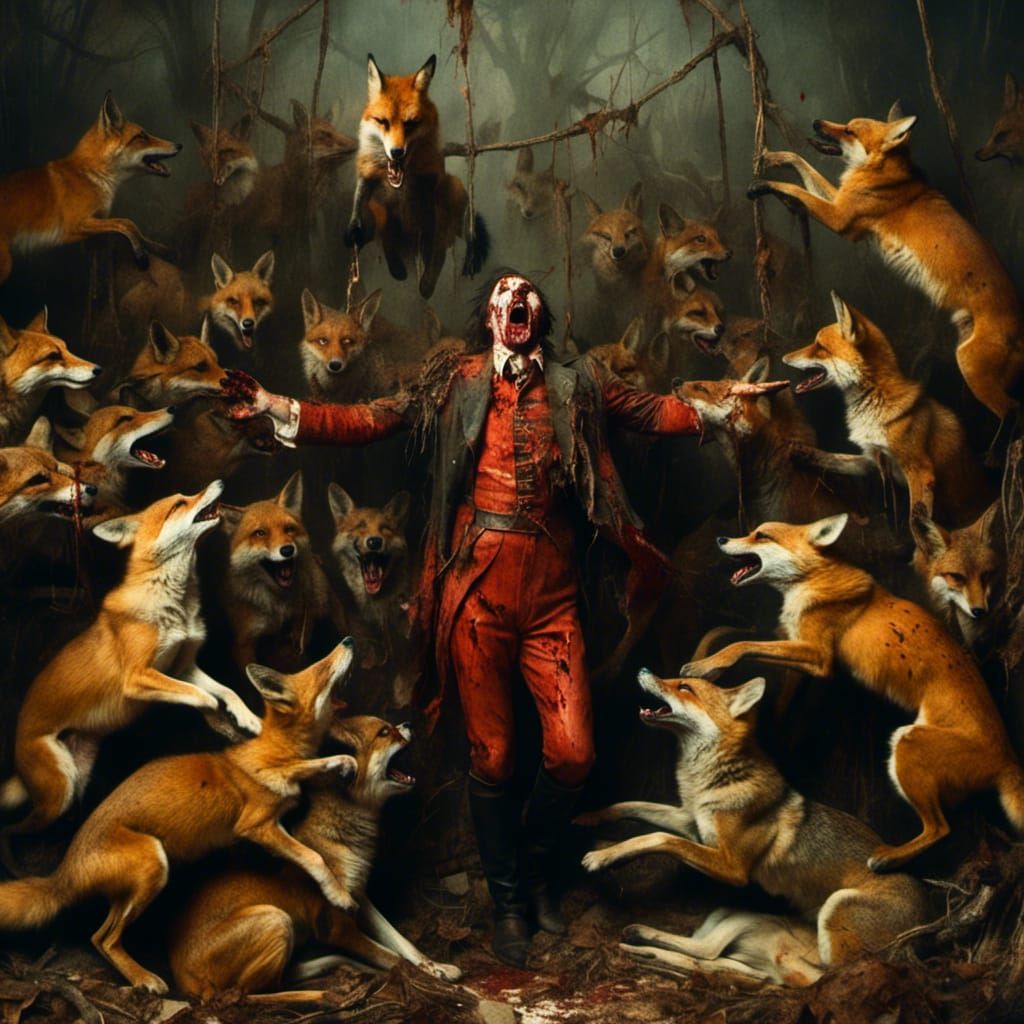 Macabre Crucifixion of Fox Hunter by Foxes