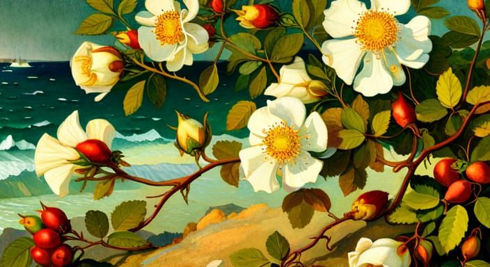 Cape Cod Wild Roses in Hudson River School Style