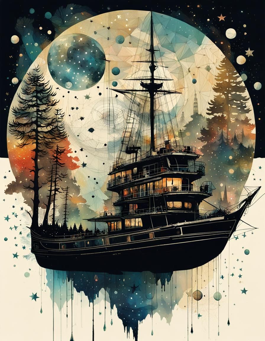 Galaxy Meets World in Double Exposure Art