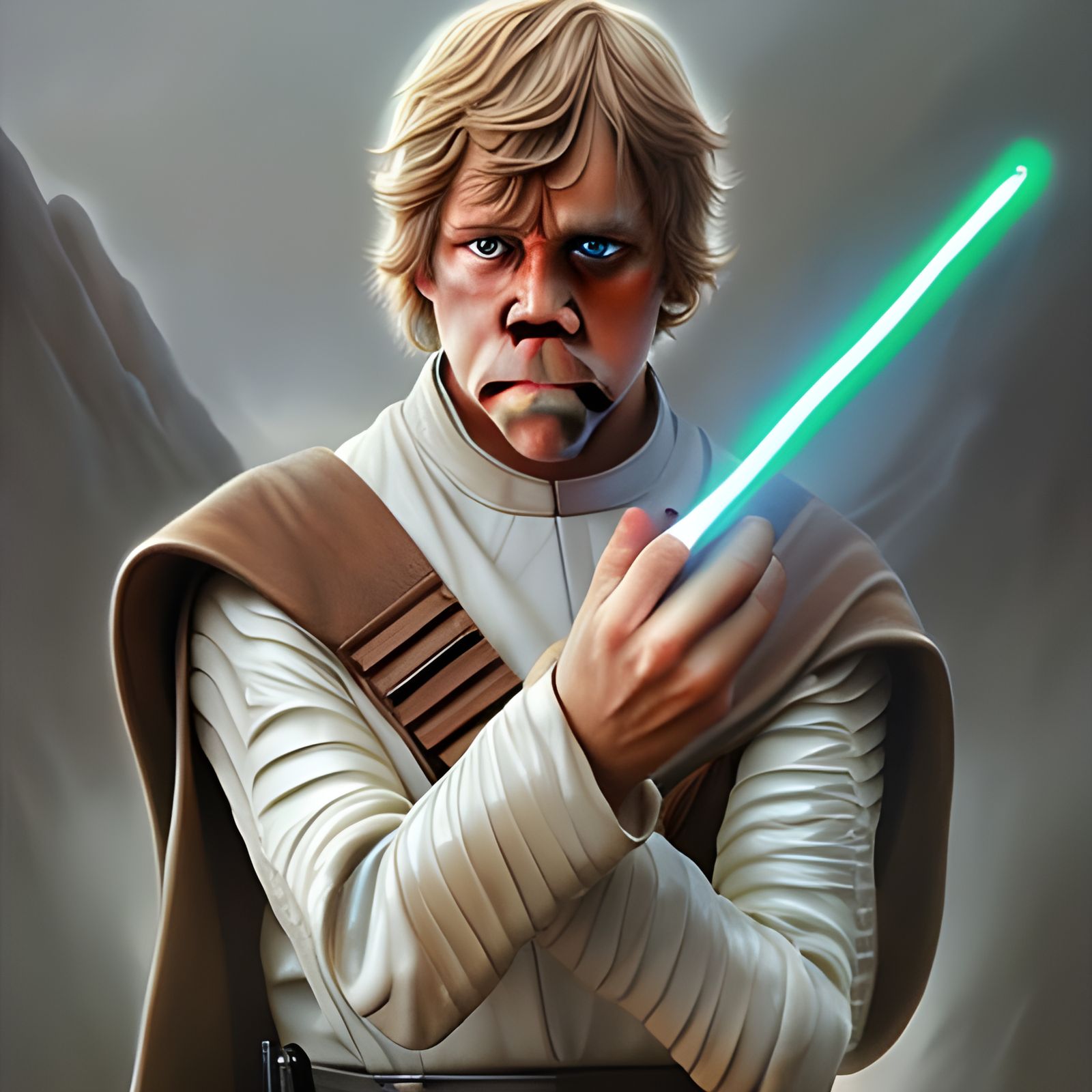 Hyperrealistic Luke Skywalker Portrait with Ukulele