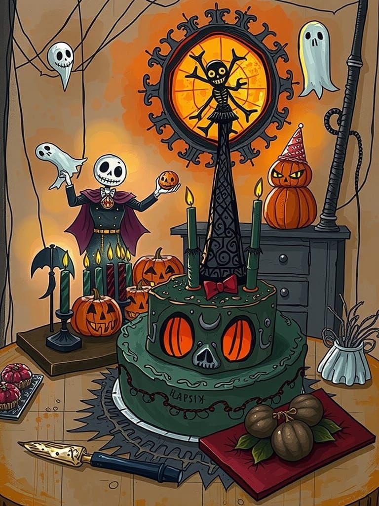 Eerie Halloween Birthday Party Scene