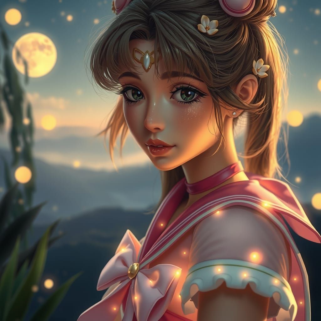 Serene Sailor Moon with Ethereal Glow and Flowers
