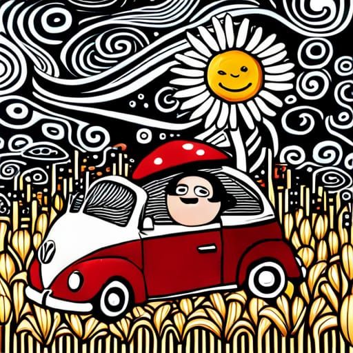 Chibi Bank Robber's Fantasy Car: Mixed Media Art