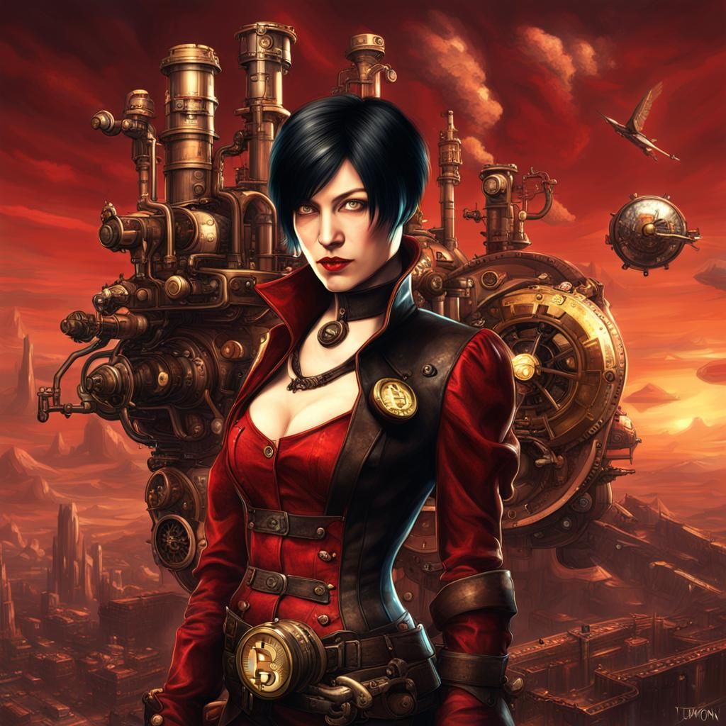 Ada Wong on Planet Bitcoin in Steampunk Style
