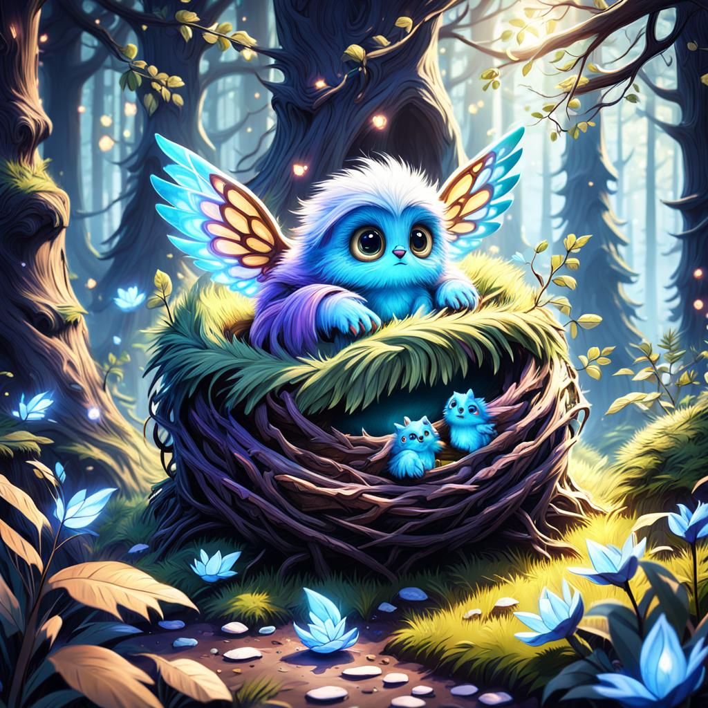 Fluffy Winged Creature in Magical Forest