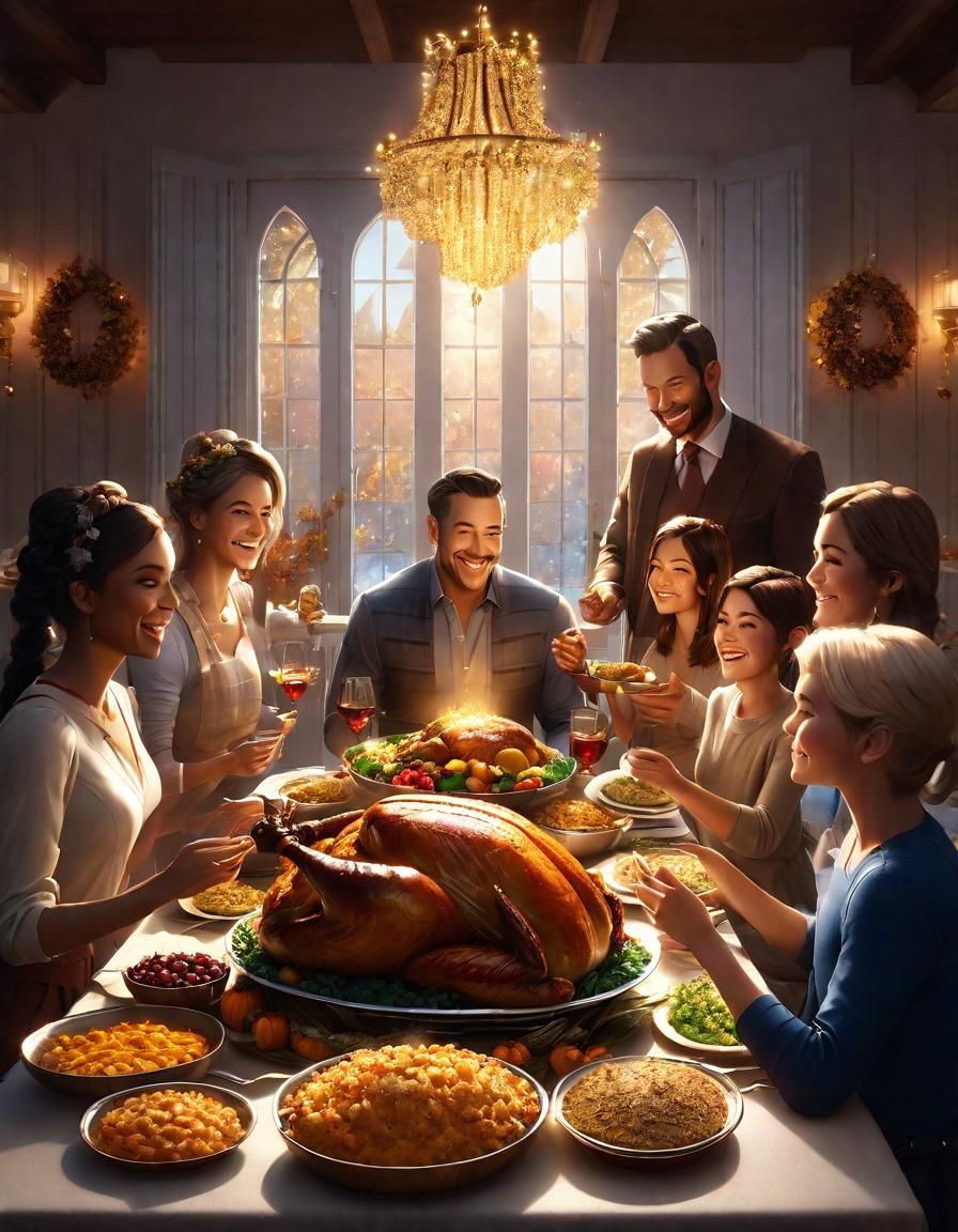 Thanksgiving Dinner in Heaven: A Digital Illustration