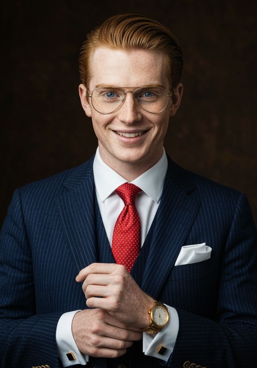 Ginger Haired Man in Navy Suit, Photorealistic Portrait