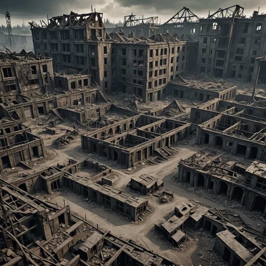 Ruins of Nazi Death Camp: Dystopian Fantasy Art